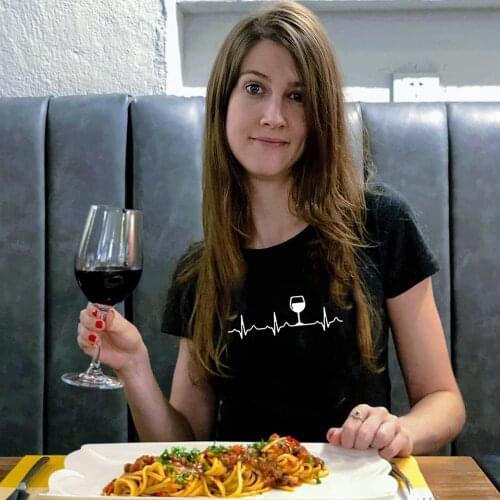 Wine Heartbeat Print Graphic Tees Women T Shirt O-Neck Summer Female Funny Tops Tumblr Clothing Ropa De Mujer Mom Life Fashion