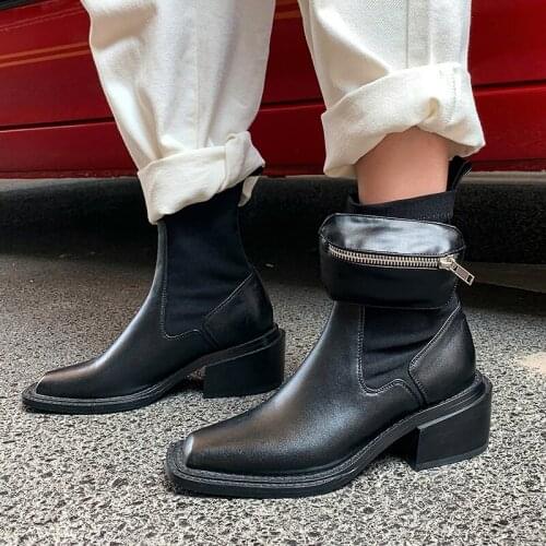 QZYERAI 2021 New Women Real Leather Ankle Boots Thick Bottom Shoes Woman Winter Warm Shoes Fashion Cool Footwear