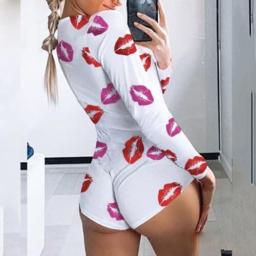 Casual Plus Size Long Sleeve Lip Print Bodysuit Women Sexy Rompers Jumpsuit Fall 2020 Overalls Clothes One Piece Y2k Winter
