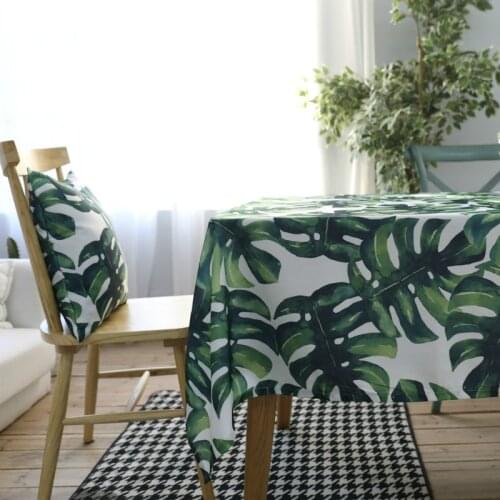 1pcs Waterproof Tablecloth Polyester Cotton Green Monstera Plant Printed Table Cloth Living Room Coffee Table Restaurant Cover