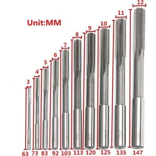 10pcs/Set HSS H7 Machine Reamer Straight Shank Milling Reamers Precision Chucking Machine Cutter Tool 3/4/5/6/7/8/9/10/11/12 mm