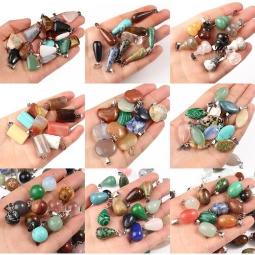 10PCS/Lot Apple Gourd Leaf Ball Drum Shape Natural Agates Jaspers Jades Crystal Stone Necklace Pendant for Female Women Gift