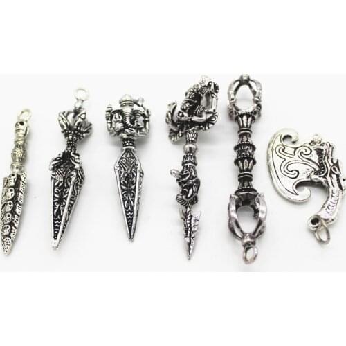 2 PCS Metal Alloy Tibetan Silver Color Buddhist Vajry Pestle Pendant Charms For Jewelry Making