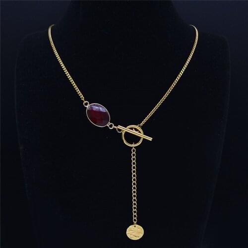 2021 Stainless Steel Red Natural Stone Choker Necklace Women Gold Color Tassel Necklaces Pendants Jewelry bijoux femme NZ5S02