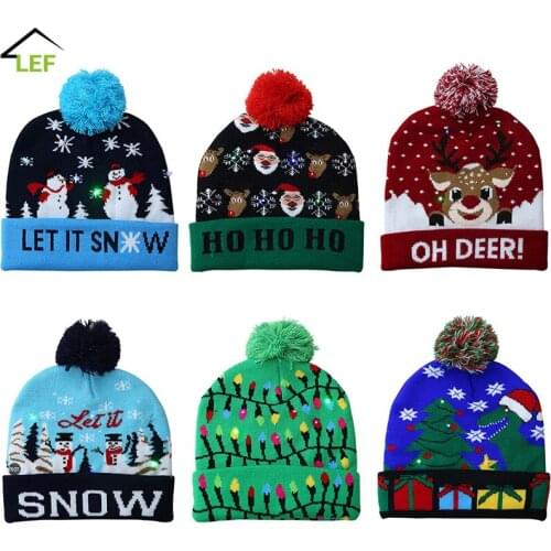 2021 Christmas decorations flanging knit hat with ball LED lights glowing party warm hat new year decorations adult children hat