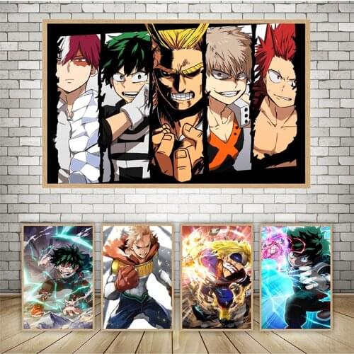 My Hero Academia Anime Canvas Wall Picture Poster Izuku All Might Shouto Painting Artwork for Living Room Decoration 50 x 70cm
