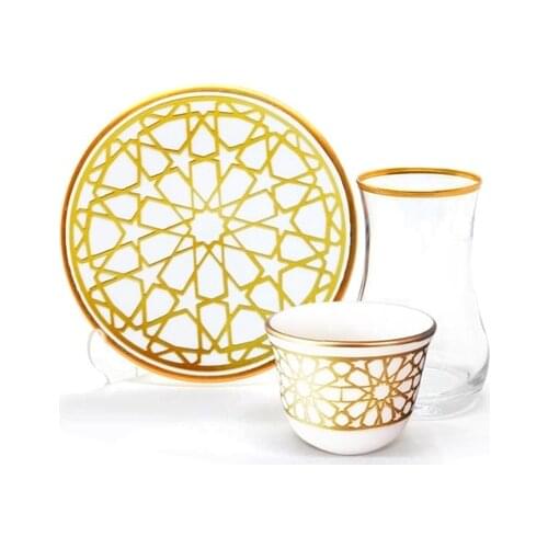 Drop Efe Tea & Arabian Coffee Cup Set 18 Pieces Star Gold