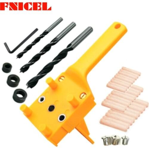 Woodworking Dowel Jig Drill Guide Positioning Tools Wood Drilling Hole Saw Kit w/ 3Pcs Metal Dowel Pins 6 8 10mm Drill Bits