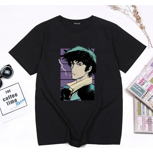 Funny Cartoon Cowboy Bebop Tshirts Fashion Cool Spike Spiegel Vintage Anime T-shirt Casual 100% Cotton Tops Summer Tee Camisetas