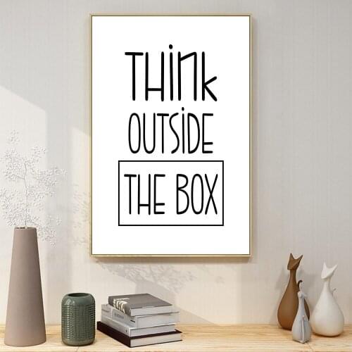 Think Outside The Box Letter Canvas Painting Inspirational Creative Wall Art Black Typography Poster Canvas Print Pictures Decor