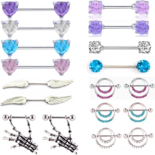 1Pair CZ Crystal nipple barbell ring sexy nipple piercing skull stainless steel zircon mamelon piercing pezon mujer bldy jewelry
