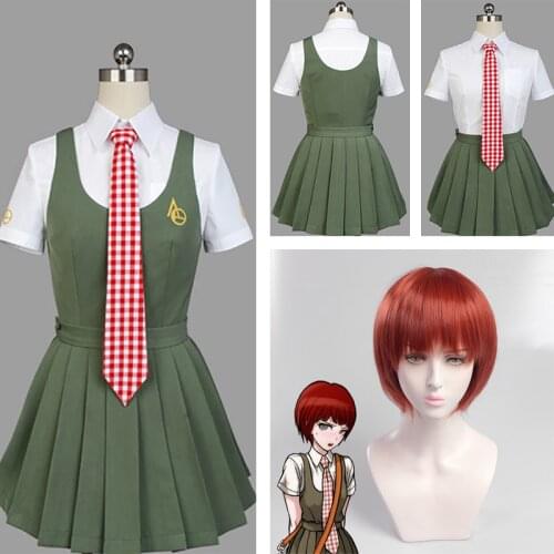 Anime Danganronpa Koizumi Mahiru Cosplay Costume Red Short Wig Shirt Skirt Tie Halloween Christmas Party Suit Uniform Girl Women