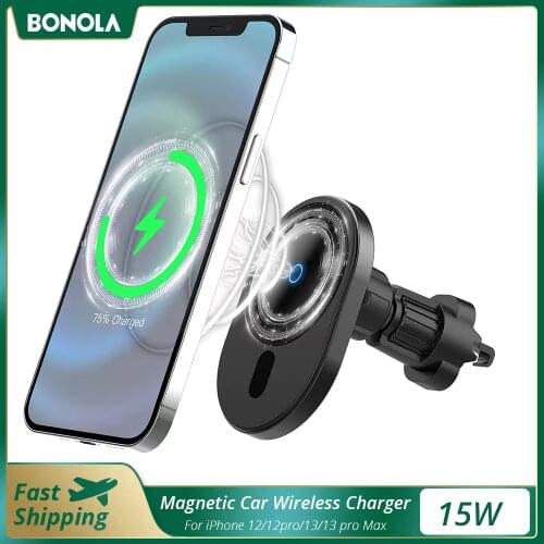 Bonola 15W Magnetic Car Wireless Charger for iPhone12 Pro Max/12Pro/12Mini/12 Qi Fast Charge 360°Air Outlet Mag safe Cars Holder