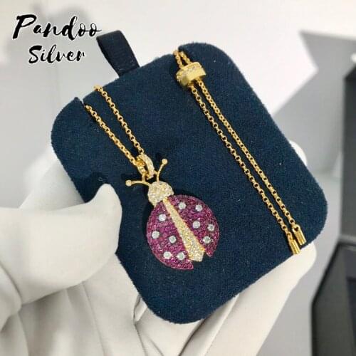 Fashion Charm Sterling Silver Copy 1:1 Copy,Yellow Silver Lucky Ladybug Necklace Women Luxury Jewelry Gift With Logo