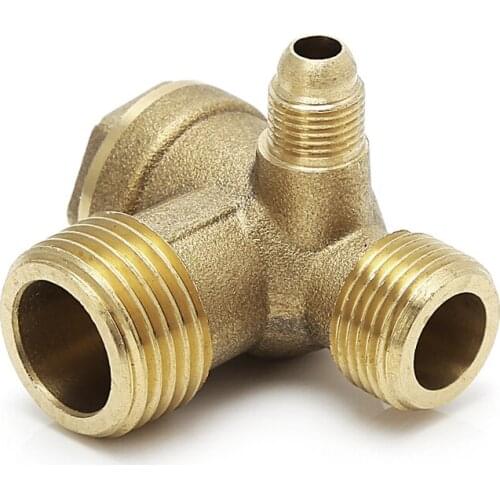 Male Thread 3 Way Metal Air Compressor Check Valve Gold Tone