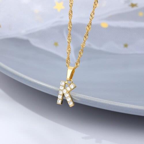Cubic Zircon Initial Necklace For Women A-Z Letter Gold Chain Necklace Pendant Shinning Crystal Choker Jewerly Collares Mujer