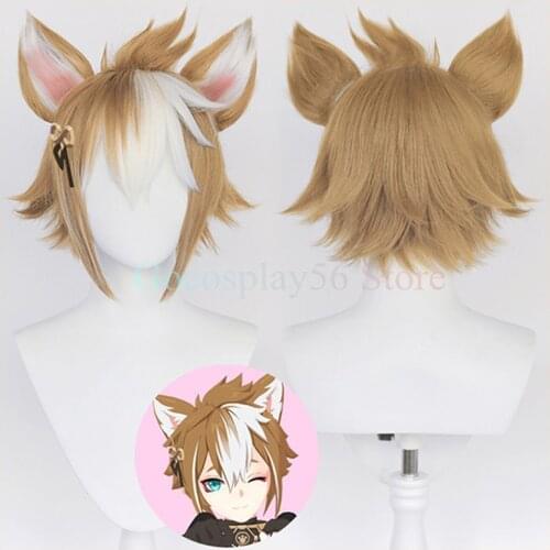 Genshin Impact Gorou Wig Cosplay Ears Render Short Heat Resistant Hair Halloween Game Role Play