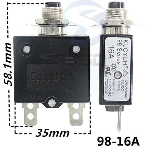 3Pcs Taiwan KUOYUH 98 Series 16A Overcurrent Protector Overload Switch