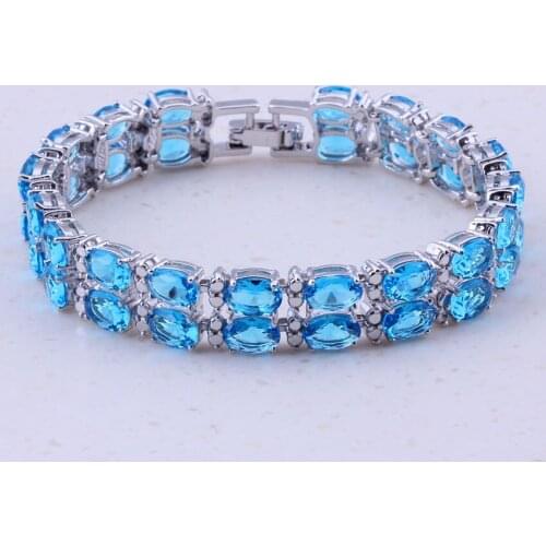 Wonderful Sky Blue Crystal Silver Color Charm Bracelets For Women Fashion Jewelry Party Accessories Free Gift Box D0003