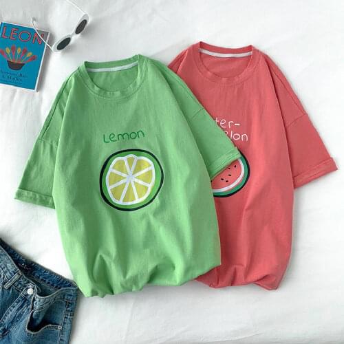 Fruit Print Summer Round Neck Short-sleeved T-shirt Male Korean Loose Trend Couple Half-sleeved T-shirt Graphic T Shirts
