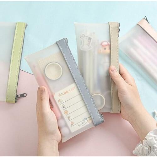 Simple Transparent TPU Leather Korean Fashion INS Pencil Bag Pouches Stationery
