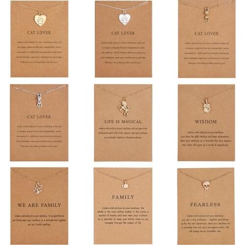 RINHOO Fashion Jewelry Reminders Cat Lover Friendship Heart Charm Necklace For Women Life is magical Wisdom