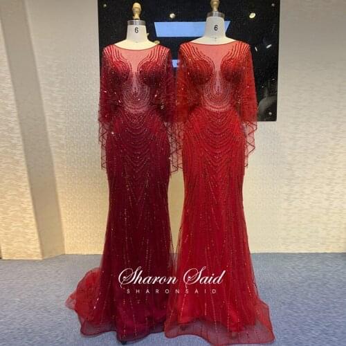 Luxury Wine Red Mermaid Arabic Evening Dress with Cape Shawl Women Wedding Formal Party Gowns Burgundy Long Prom Dresses 2021