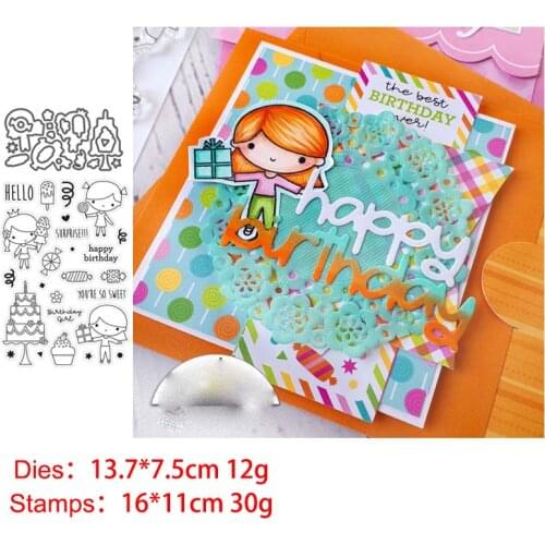 Cake Ice Cream Stamp and Dies 2021 Transparent Clear Silicone Stamp Cutting Die Set for DIY Scrapbooking Photo Decorative