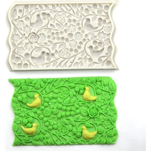 Rose leaf bird silicone mold fondant cake edge mats texture cake pattern mold fondant silicone mold lace wedding decoration