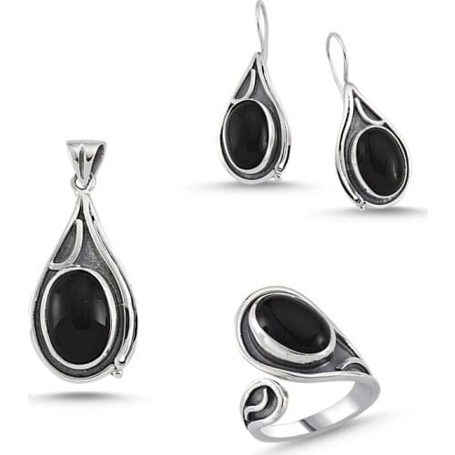 Silverlina Silver Onyx Stone Handwork Set