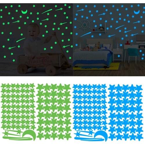2 Sheet 3D Glowing Wall Stickers in the Dark Meteor Stars Moons Decals Luminous Ceiling Decors for Children Kids Boy Girl Room