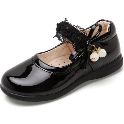 Spring New Princess Fashion Flowers Children Girl Wedding Shoes For Big Kids Flat Leather Shoes Size 3 4 5 6 7 8 9 10 11 12 Year