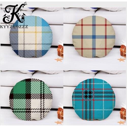 Yellow Geometric Round Pillowcase Plaid Striped Linen Printing Home Decoration Office Chair Sofa Cushion Cover Almofada 45*45CM