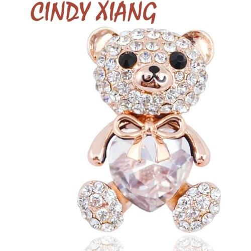 CINDY XIANG 3 Colors Choose Big Crystal Heart Bear Brooch Cute Animal Pins and Brooches for Women Dress Coat Badges Jewelry Hot