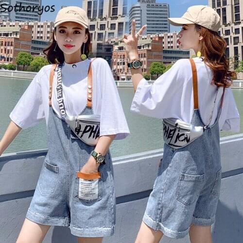 Rompers Women Denim Pockets Summer Sweet All-match Stylish Sleeveless Playsuits High Street Females Suspenders Overalls Fashion
