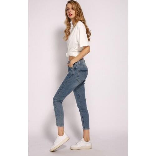 ME&SKI New Simple Design Jeans Woman High Elastic Soft Pencil Skinny Jeans Boyfriend Jeans for Women Blue Pants