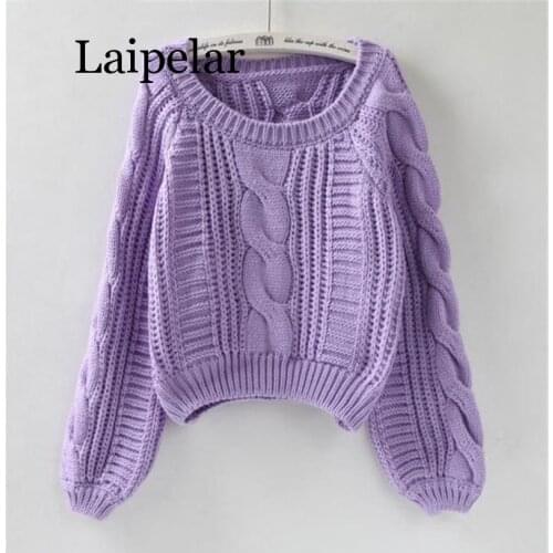 Laipelar Women Pull Sweaters 2019 New Yellow Sweater Jumpers Candy Color Harajuku Chic Short Sweater Twisted Pull