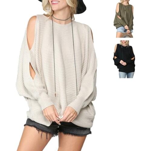 Spring Autumn Women Knitted O-neck Sweater Casual Soft Jumper Fashion Slim Loose Hollow Out Long Bat Sleeves Clothes
