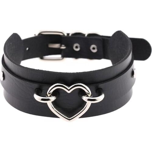 DIEZI Harajuku Punk Vintage PU Leather Choker Necklace Women Heart Pendant Statement Gothic Necklaces Club Party Anime Jewelry