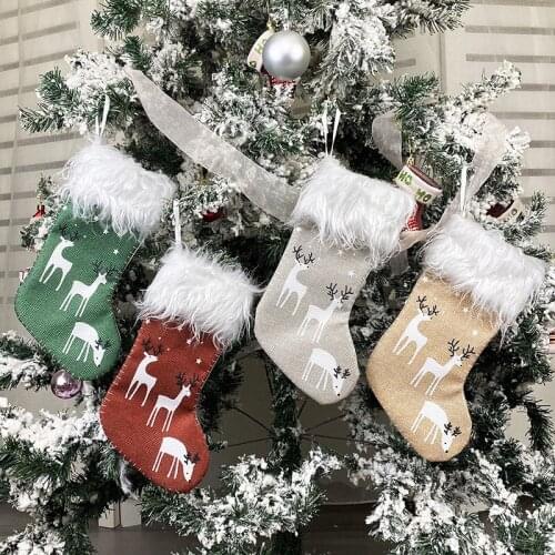 10PC 2020 Christmas Small Christmas Stocking Candy Gift Bag Ornaments Imitation Printing Christmas Stocking Christmas Decoration