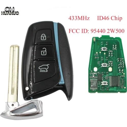 3 Button Remote Key Smart Car Key Fob 433MHz ID46 Chip FCC ID: 95440 2W500 Uncut Blade for Hyundai Santa Fe 2012 2013 2014 2015