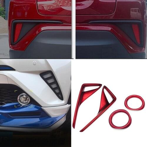 4Pcs Red Car Front and Rear Fog Light Trim Tail Lamp Frame Cover for Toyota Chr C-Hr