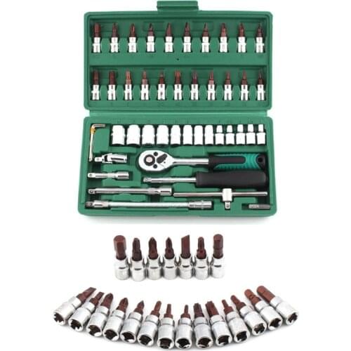 46 Pcs/Set Car Repair Tool 1/4-Inch Socket Set Car Repair Tool Ratchet Torque Wrench Combo Tools Kit Auto Repairing Tool Set