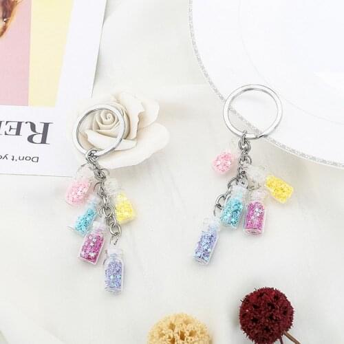 500pcs Colorized Star Drift Bottle Keychain 5 Glass Bottle Keyrings For Lover Gifts Key Chain For Car Bags Key Ring Headwear
