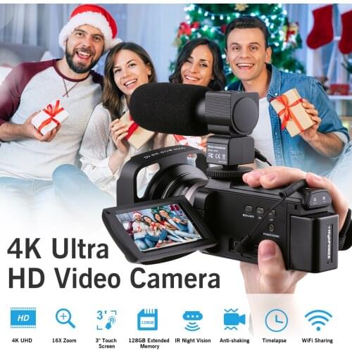 Andoer 4K 60FPS Ultra HD Digital Video Camera DV Camcorder 48MP 16X Zoom 3-inch Rotatable LCD Touch Screen WiFi Sharing Vision