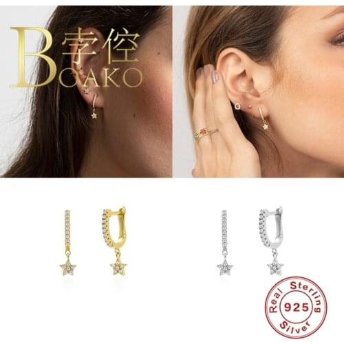 BOAKO Earrings For Women Piercing 925 Sterling Silver 2 Layer Glossy Earrings Dangle Jewelry Lurury Diamond Silver/Gold #8.1