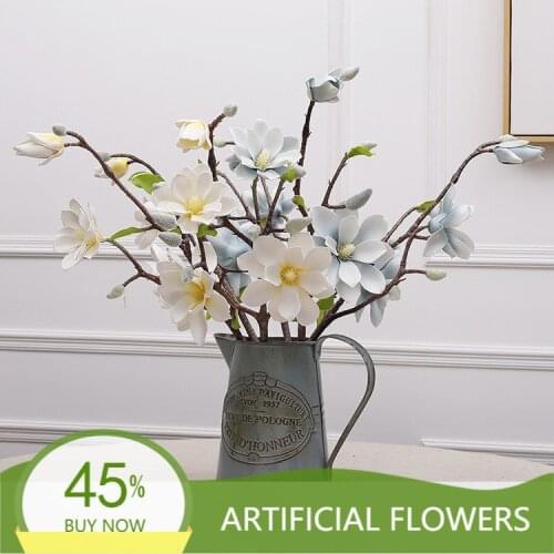 Artificial Magnolia Flower Silk Flowers Branches Faux Flower Bouquet for Home Wedding Decoration,Home Decor Party Garden Office