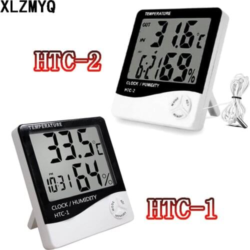 LCD Electronic Digital Temperature Humidity Meter Thermometer Hygrometer Indoor Outdoor Weather Station Clock HTC-1 HTC-2