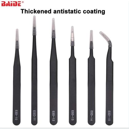 ESD -11 ESD-12 13 14 15 10 With Thickened Black Anti-static Coating Tweezers For Repairing Electronic Maintenance Tools 120pcs