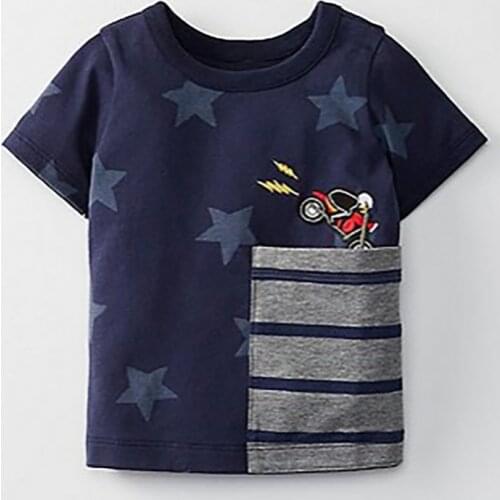 Little Maven New Summer Kids Clothing Short O-neck Blue Stars Pocket Motorbike Knitted Cute Cotton Quality Boys Casual Tshirts